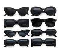 Dwenarry Schwarz Sonnenbrille Party Vintage Sonnenbrillen Set für Herren Damen Partybrille 90er Brillen Pack Für Karneval/Fasching 8 Stücke