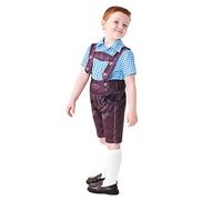 Dwevkeful Lederhose Jungen, 3 Teilig Trachtenset Kinder Oktoberfest Kostüm Set Jungen Kurzarm Gingham Hemd + Kurz Trachtenhosen + Trachtensocken Trachten Arbeitshosen Cosplay Outfit, Blau, 2-4 Jahre