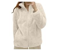 Dwevkeful Teddy Jacke Dame, Teddyjacke Damen - Elegant & Warm Winterjacke und Übergangsjacke aus Sherpa-Fleece | Leichte Plüschjacke ohne Kapuze für Herbst | Große Größen, Beige, XL