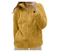 Dwevkeful Teddyfleece Jacke Damen, Teddyjacke Damen - Elegant & Warm Winterjacke und Übergangsjacke aus Sherpa-Fleece | Leichte Plüschjacke ohne Kapuze für Herbst | Große Größen, Gelb, XL
