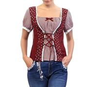 Dwevkeful Trachtenbluse Damen Große Größen 50, Elegant Traditionelle Trachten Oberteil Bayerische Große Größen Kariertes Hemd Outfit Oktoberfest Trachtenshirt Modern Kurzarm Trachtenbluse, Rot, XL