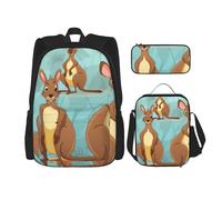 Dwrepo 3-teiliges Rucksack-Set mit Lunch-Tasche, Stiftebox, lustig für Känguru, Zoo, Reiserucksack, große Kapazität, Laptop-Rucksack für Männer und Frauen, lässige Tagesrucksäcke, Lunchbox,