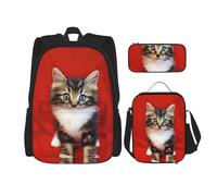 Dwrepo 3-teiliges Rucksack-Set mit Lunch-Tasche, Stiftebox, niedlicher Katzen-Reiserucksack, großes Fassungsvermögen, Laptop-Rucksack für Männer und Frauen, lässige Tagesrucksäcke, Lunchbox