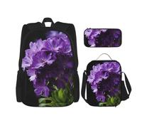 Dwrepo 3-teiliges Rucksack-Set mit Lunch-Tasche, Stiftebox, violette Blume, schöner Reiserucksack, großes Fassungsvermögen, Laptop-Rucksack für Männer und Frauen, lässige Tagesrucksäcke, Lunchbox