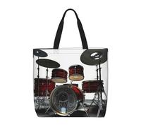 Dwrepo Große Einkaufstaschen für Damen, Einkaufstaschen, wiederverwendbare Einkaufstaschen, cooles Schlagzeug-Set, Schultertasche mit Reißverschluss, Schwarz, Einheitsgröße