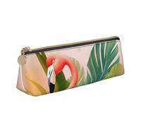 Dwrepo Leder-Federmäppchen für Damen und Herren, Federmäppchen mit Reißverschluss, tragbares Federmäppchen, Aquarellfarben, tropischer Flamingo, Stifttasche, kleine Make-up-Tasche, Münztasche für