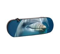 Dwrepo Leder-Federmäppchen mit Reißverschluss, Delfin mit einem Lächeln, niedliches Federmäppchen für Damen und Herren, Federmäppchen, Reise-Make-up-Tasche, Münztasche für Arbeit, Büro, Schwarz