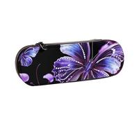 Dwrepo Leder-Federmäppchen mit Reißverschluss, schöner violetter Schmetterling, niedliches Federmäppchen für Damen und Herren, Federmäppchen, Reise-Make-up-Tasche, Münztasche für Arbeit, Büro, Schwarz