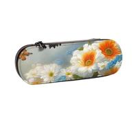 Dwrepo Leder-Federmäppchen, Reißverschluss, Stiftehalter, Blumen und Schmetterlinge, niedliches Federmäppchen für Damen und Herren, Federmäppchen, Reise-Make-up-Tasche, Münztasche für Arbeit, Büro