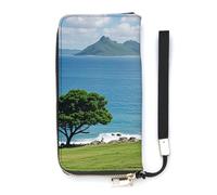 DWTJKMS Abstrakte lange Geldbörse mit Meerblick, schmale PU-Ledergeldbörsen für Männer und Frauen, minimalistische Geldbörse mit Kartenfächern, weiß, 20 x 10,5 cm, weiß, 20x10.5cm