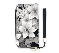 DWTJKMS Aufwendige schwarze und weiße Geldbörse mit tropischem Blumenmuster, lange Brieftasche, schmale PU-Ledergeldbörse für Männer und Frauen, minimalistische Geldbörse mit Kartenfächern, weiß, 20 x