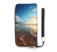 DWTJKMS Beach Sunset Tranquil Lange Geldbörse, schlanke Brieftasche aus PU-Leder, für Männer und Frauen, minimalistische Geldbörse mit Kartenfächern, Weiß, 20 x 10,5 cm, weiß, 20x10.5cm