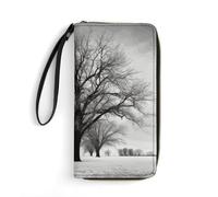 DWTJKMS Black And White Tree Long Wallet Slim PU Leather Wallets for Men Women Minimalist Wallet with Card Slots, White, 19.7x10.5cm, weiß, 19.7x10.5cm