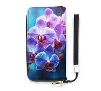 DWTJKMS Bunte Orchideen und Blumen, lange Geldbörse, schmal, PU-Leder, für Herren und Damen, minimalistische Geldbörse mit Kartenfächern, weiß, 20 x 10,5 cm, weiß, 20x10.5cm