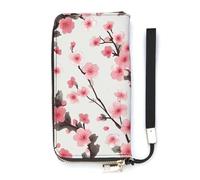 DWTJKMS Cherry Blossom Lange Geldbörse, schmal, PU-Leder, für Männer und Frauen, minimalistische Geldbörse mit Kartenfächern, Weiß, 20 x 10,5 cm, weiß, 20x10.5cm