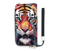 DWTJKMS Color Paint Langes Portemonnaie mit Tigergesicht, schlankes PU-Leder, für Männer und Frauen, minimalistische Geldbörse mit Kartenfächern, weiß, 20 x 10,5 cm, weiß, 20x10.5cm