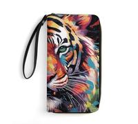 DWTJKMS Color Paint Langes Portemonnaie mit Tigergesicht, schmal, PU-Leder, für Herren und Damen, minimalistische Geldbörse mit Kartenfächern, weiß, 19,7 x 10,5 cm, weiß, 19.7x10.5cm