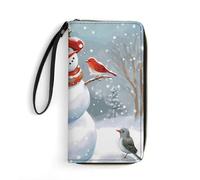 DWTJKMS Frohe Weihnachten Schneemann und Vögel, lange Geldbörse, schlanke Brieftasche aus PU-Leder, für Männer und Frauen, minimalistische Geldbörse mit Kartenfächern, weiß, 19,7 x 10,5 cm, weiß,
