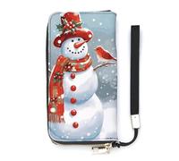 DWTJKMS Frohe Weihnachten Schneemann und Vögel, lange Geldbörse, schlanke Brieftasche aus PU-Leder, für Männer und Frauen, minimalistische Geldbörse mit Kartenfächern, weiß, 20 x 10,5 cm, weiß,