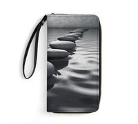 DWTJKMS Graue Geldbörse mit Zen-Steinen, langes Portemonnaie, schmale Geldbörse aus PU-Leder, für Männer und Frauen, minimalistische Geldbörse mit Kartenfächern, weiß, 19,7 x 10,5 cm, weiß,