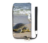 DWTJKMS Green Sea Turtle Lange Geldbörse, schlanke Brieftasche aus PU-Leder, für Männer und Frauen, minimalistische Geldbörse mit Kartenfächern, weiß, 20 x 10,5 cm, weiß, 20x10.5cm