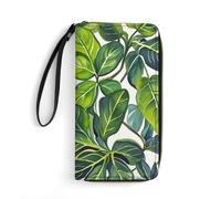 DWTJKMS Grüne Blätter von Pflanzen, lange Geldbörse, schlanke Brieftaschen aus PU-Leder, für Männer und Frauen, minimalistische Geldbörse mit Kartenfächern, weiß, 19,7 x 10,5 cm, weiß, 19.7x10.5cm