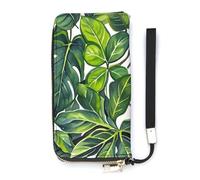 DWTJKMS Grüne Blätter von Pflanzen, lange Geldbörse, schlanke Brieftaschen aus PU-Leder, für Männer und Frauen, minimalistische Geldbörse mit Kartenfächern, weiß, 20 x 10,5 cm, weiß, 20x10.5cm