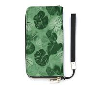 DWTJKMS Grüne tropische Blätter, lange Brieftasche, schmal, PU-Leder, Geldbörsen für Männer und Frauen, minimalistische Geldbörse mit Kartenfächern, weiß, 20 x 10,5 cm, weiß, 20x10.5cm