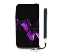 DWTJKMS Lange Geldbörse mit Schmetterlingen, schmal, PU-Leder, für Männer und Frauen, minimalistische Geldbörse mit Kartenfächern, Weiß, 20 x 10,5 cm, Lila und Schwarz, weiß, 20x10.5cm