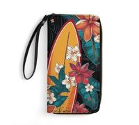 DWTJKMS Lange Geldbörse mit Surfbrett und Blumen, schlankes PU-Leder, für Männer und Frauen, minimalistische Geldbörse mit Kartenfächern, weiß, 19,7 x 10,5 cm, weiß, 19.7x10.5cm