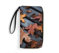 DWTJKMS Langes Portemonnaie aus Holz, Motiv: Herbstblätter, schmal, PU-Leder, für Damen und Herren, minimalistische Geldbörse mit Kartenfächern, weiß, 19,7 x 10,5 cm, weiß, 19.7x10.5cm