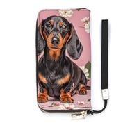 DWTJKMS Langes Portemonnaie mit Dackel-Blumenmuster, schlankes PU-Leder, für Männer und Frauen, minimalistische Geldbörse mit Kartenfächern, weiß, 20 x 10,5 cm, weiß, 20x10.5cm