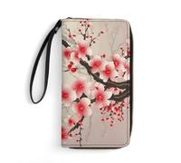 DWTJKMS Langes Portemonnaie mit japanischem Blumenmuster und Kirschblüte, schmal, PU-Leder, für Männer und Frauen, minimalistische Geldbörse mit Kartenfächern, weiß, 19,7 x 10,5 cm, weiß, 19.7x10.5cm