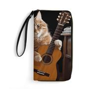 DWTJKMS Langes Portemonnaie mit Katze, die Gitarre spielt, schlanke Brieftasche aus PU-Leder, für Männer und Frauen, minimalistische Geldbörse mit Kartenfächern, weiß, 19,7 x 10,5 cm, weiß,