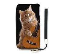 DWTJKMS Langes Portemonnaie mit Katze, die Gitarre spielt, schlanke Brieftasche aus PU-Leder, für Männer und Frauen, minimalistische Geldbörse mit Kartenfächern, weiß, 20 x 10,5 cm, weiß, 20x10.5cm