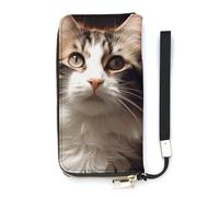 DWTJKMS Langes Portemonnaie mit Katzenmotiv, schlankes PU-Leder, für Männer und Frauen, minimalistische Geldbörse mit Kartenfächern, weiß, 20 x 10,5 cm, weiß, 20x10.5cm