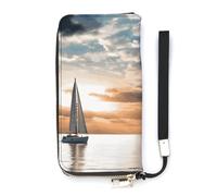 DWTJKMS Langes Portemonnaie mit Segelboot auf dem Meer, schmale Brieftaschen aus PU-Leder, für Damen und Herren, minimalistische Geldbörse mit Kartenfächern, weiß, 20 x 10,5 cm, weiß, 20x10.5cm