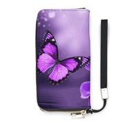 DWTJKMS Lila Schmetterling Lange Geldbörse Slim PU Leder Geldbörsen für Männer Frauen Minimalistische Geldbörse mit Kartenfächern, Weiß, 20 x 10,5 cm, weiß, 20x10.5cm