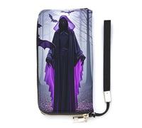 DWTJKMS Lila Schwarz Goth Gruselige Lange Geldbörse Slim PU Leder Geldbörsen für Männer Frauen Minimalistische Geldbörse mit Kartenfächern, Weiß, 20 x 10,5 cm, weiß, 20x10.5cm