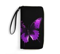 DWTJKMS Lila und schwarzer Schmetterling, lange Brieftasche, schlanke PU-Leder-Geldbörsen für Männer und Frauen, minimalistische Geldbörse mit Kartenfächern, Weiß, 19,7 x 10,5 cm, Weiß, 19.7x10.5cm,