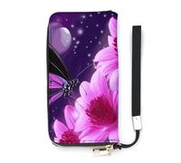 DWTJKMS Lilafarbene Geldbörse mit Schmetterling und Blume, schmal, PU-Leder, für Herren und Damen, minimalistische Geldbörse mit Kartenfächern, Weiß, 20 x 10,5 cm, weiß, 20x10.5cm