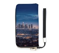DWTJKMS Los Angeles Skyline Lange Geldbörse, schlanke Brieftasche aus PU-Leder, für Männer und Frauen, minimalistische Geldbörse mit Kartenfächern, Weiß, 20 x 10,5 cm, weiß, 20x10.5cm
