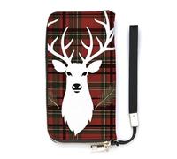 DWTJKMS Merry Christmas Rentier Schottenkaro kariert Xmas lange Geldbörse Slim PU Leder Geldbörse für Männer Frauen minimalistische Geldbörse mit Kartenfächern, weiß, 20 x 10,5 cm, weiß, 20x10.5cm