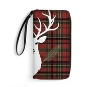 DWTJKMS Merry Christmas Rentier Tartan kariert Xmas Lange Geldbörse Slim PU-Leder für Männer Frauen Minimalistische Brieftasche mit Kartenfächern, weiß, 19,7 x 10,5 cm, White-417, 19.7x10.5cm