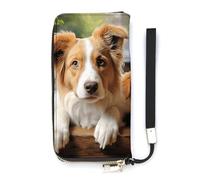 DWTJKMS Niedliche Hunde Tier Lange Geldbörse Slim PU Leder Geldbörsen für Männer Frauen Minimalistische Geldbörse mit Kartenfächern, Weiß, 20 x 10,5 cm, weiß, 20x10.5cm