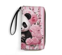 DWTJKMS Panda Rose Blumen Lange Geldbörse Slim PU Leder Geldbörsen für Männer Frauen Minimalistische Geldbörse mit Kartenfächern, Weiß, 19,7 x 10,5 cm, weiß, 19.7x10.5cm