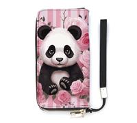 DWTJKMS Panda Rose Blumen Lange Geldbörse Slim PU Leder Geldbörsen für Männer Frauen Minimalistische Geldbörse mit Kartenfächern, Weiß, 20 x 10,5 cm, weiß, 20x10.5cm