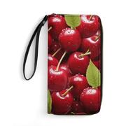DWTJKMS Red Cherries Lange Geldbörse, schmal, PU-Leder, für Herren und Damen, minimalistische Geldbörse mit Kartenfächern, weiß, 19,7 x 10,5 cm, weiß, 19.7x10.5cm