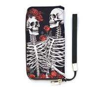 DWTJKMS Rose and Skeleton Lange Geldbörse, schlanke Brieftasche aus PU-Leder, für Männer und Frauen, minimalistische Geldbörse mit Kartenfächern, Weiß, 20 x 10,5 cm, weiß, 20x10.5cm