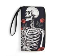 DWTJKMS Rose and Skeleton Lange Geldbörse, schlanke Brieftasche aus PU-Leder, für Männer und Frauen, minimalistische Geldbörse mit Kartenfächern, Weiß, 19,7 x 10,5 cm, weiß, 19.7x10.5cm